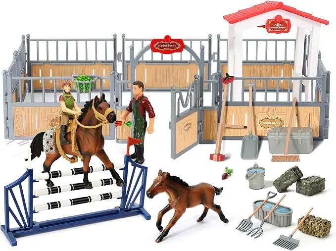 Horse Stable Playset, Horse Toys Set for Girls and Boys with Rider, Farm Animal Figurines Barn Toys, Pretend Play for Kids 3-5 6 7 8-10 Birthday Gifts by GreenHaven Gardens
