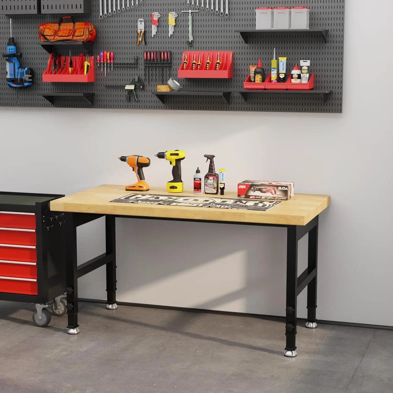 48" Work Bench, Adjustable Height Workbench, Heavy-Duty Thicker Work Table, 2000 LBS Load Capacity Workstation for Garage, Workshop, Office, Home by GreenHaven Gardens