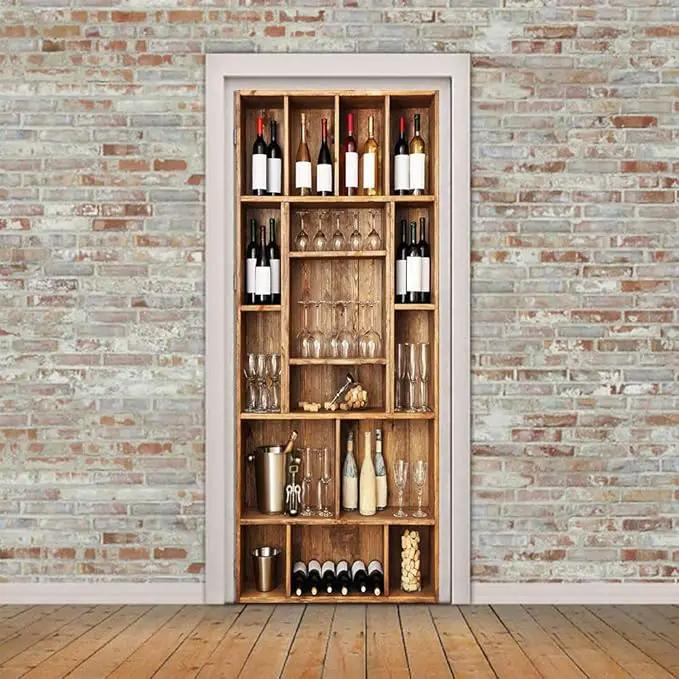 3D Door Wallpaper Self-Adhesive Door Sticker - Wine Cabinet - Door Film Poster Premium PVC Waterproof Wall Sticker for Bedroom Living Room Door Decoration Wallpaper 95 x 200 cm by GreenHaven Gardens