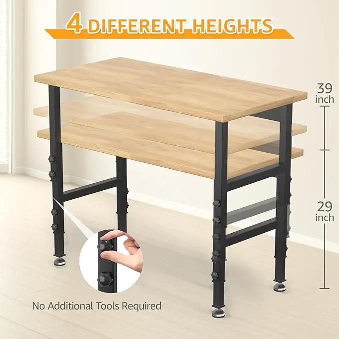 48" Adjustable Workbench,Heavy-Duty Work Table,3000 LBS Load Capacity Hardwood Workstation with Fixed feet,for Workshop, Garage by GreenHaven Gardens