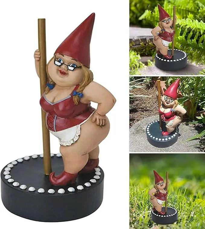Funny Woman Dancing Gnome, Pole Dance Garden Gnomes, Funny Outdoor Indoor Statue for Home, Creative Figurine Decoration for Patio Lawn Garden Yard Art (Red) by GreenHaven Gardens