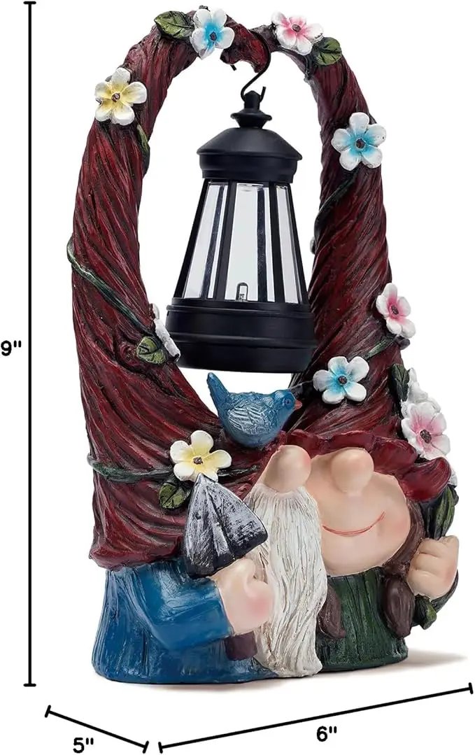 Outdoor Couple Gnome Decorations with Solar Light Lantern Double Cute Gnomes Resin Statues Outdoor Decor Gifts for Valentine's Day Anniversary(Couple Gnome) by GreenHaven Gardens