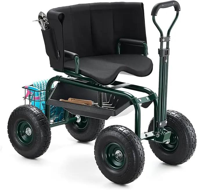 VEVOR Rolling Garden Seat with Wheels, Gardening Stool with Height Adjustable & 360°Swivel Seat, Ergonomic Backrest & Tool Storage, 400lbs Weight Capacity, Garden Scooter Wagon Cart for Yard, Patio by GreenHaven Gardens