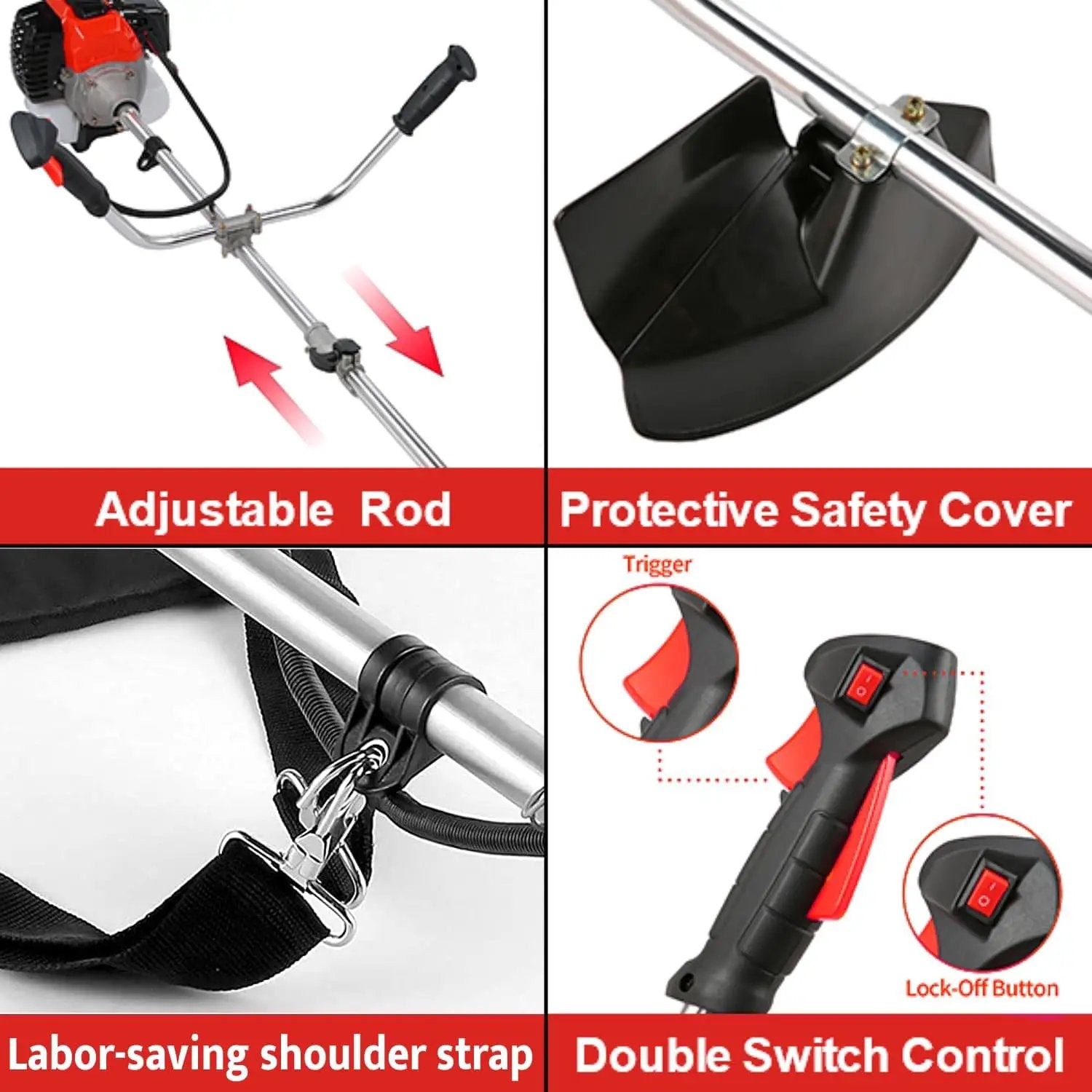 COOCHEER Brush Cutter Gas Powered 58cc, 4 in 1 Weed Wacker, 2-Cycle String Trimmers Gas Brush Cutter Straight Shaft Gas Grass Trimmer for Lawn and Garden Care Trimming, Red by GreenHaven Gardens