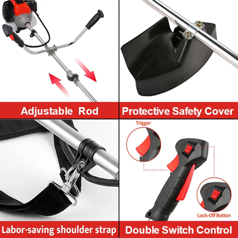 COOCHEER Brush Cutter Gas Powered 58cc, 4 in 1 Weed Wacker, 2-Cycle String Trimmers Gas Brush Cutter Straight Shaft Gas Grass Trimmer for Lawn and Garden Care Trimming, Red by GreenHaven Gardens