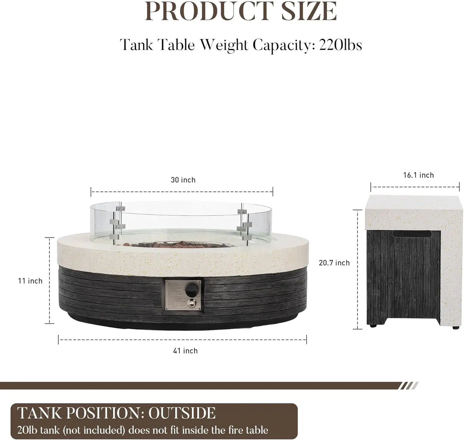COSIEST 42" Outdoor Propane Fire Pit Table w Tank Cover & Wind Guard, Round Gas Fire Pit Table with Concrete & Wood Grain Design, 50000BTU CSA Certified Fire Tables for Patio, Backyard, Garden by GreenHaven Gardens