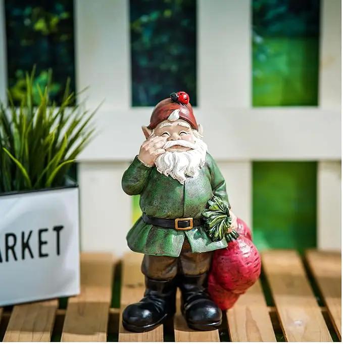 Topadorn Gnomes Figurine Resin Sculpture Garden Gnome Drag a Brunch of Radishes Statue with a Ladybug for Outdoor Garden Decor, Radish Harvest 10 Inch by GreenHaven Gardens