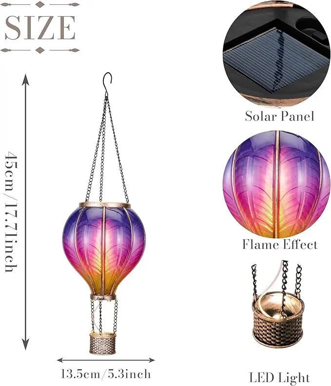 TERESA'S COLLECTIONS Hot Air Balloon Solar Lantern for Garden Decor ,Flickering Flame Hanging Solar Light for Outdoor ,Purple & Pink Plastic Lamp for Yard Tree Gift for Mom by GreenHaven Gardens
