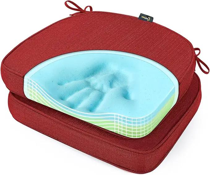 SUNROX Gel Memory Foam Chair Cushions, FadeShield Water-, Stain-Resistant Durable Reversible Seat Cushion Pads with Ties for Indoor/Outdoor Kitchen Dining Office 17"x16" Set of 2, Burgundy by GreenHaven Gardens