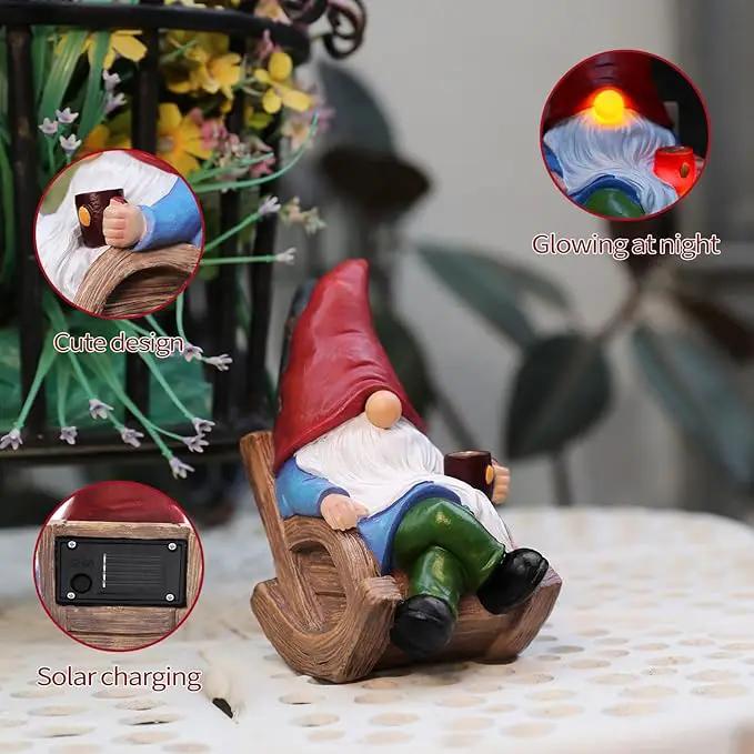 Solar Garden Gnomes Outdoor Statue with Solar Lights,7.1“ Figurine Lights Solar Garden Yard Decorations Outdoor Decorations for Patio,Yard,Lawn Ornament，Mom Gift Unique Housewarming Gifts by GreenHaven Gardens