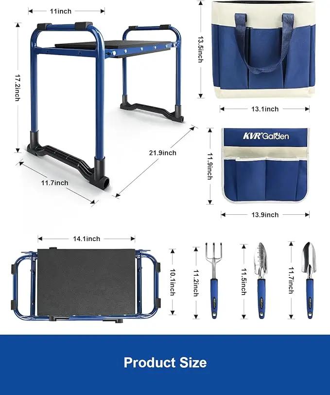 KVR Garden Kneeler and Seat Set 2025 Upgraded - Heavy Duty Foldable Bench Chair with 3 Tools & 2 Tool Pouch + Multi-Purpose Bag, Gardening Stool Gifts for Seniors, Women, Mom by GreenHaven Gardens