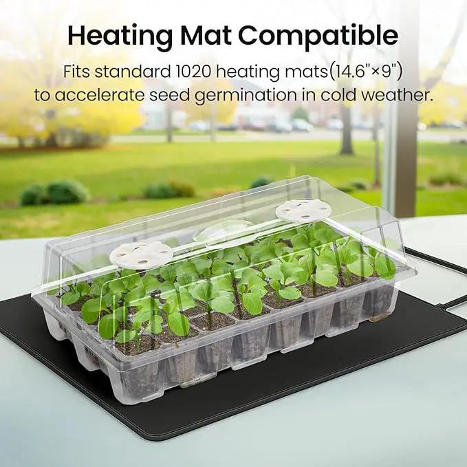 Bonviee 2-Pack Seed Starter Tray with Plant Light, Elevated Seedling Starter Trays Kits with Adjustable Humidity Domes and Clear Cell Tray, 12 Full Spectrum Led Lamp Beads for Plants Indoor-Clear by GreenHaven Gardens