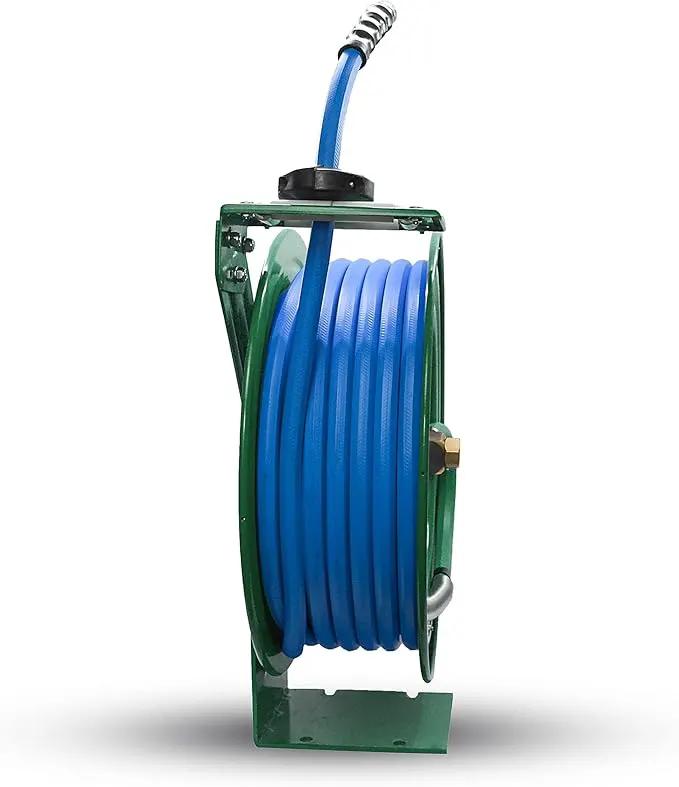 Auto Retractable Water Hose Reel with Hot & Cold Water Rubber Garden Hose, Spray Nozzle - Ultra Light, Super Strong with 6' Lead-in Hose (5/8” x 50’ Green) by GreenHaven Gardens
