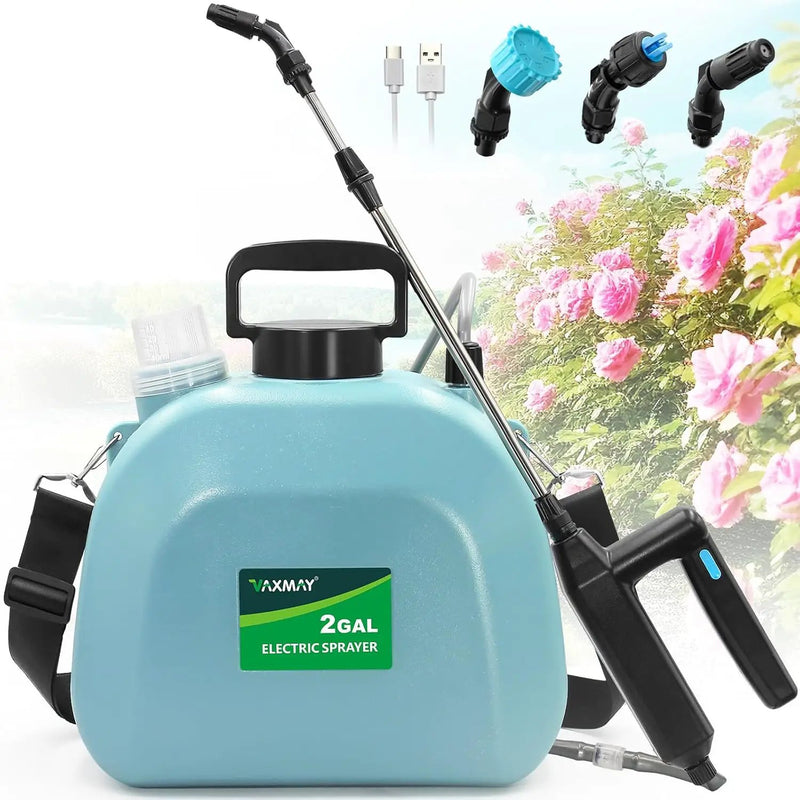 Battery Powered Sprayer 2 Gallon, Upgrade Powerful Electric Garden Sprayer with 3 Mist Nozzles, Rechargeable Handle, Retractable Wand, Adjustable Shoulder Strap for Lawn,Garden,Cleaning by GreenHaven Gardens