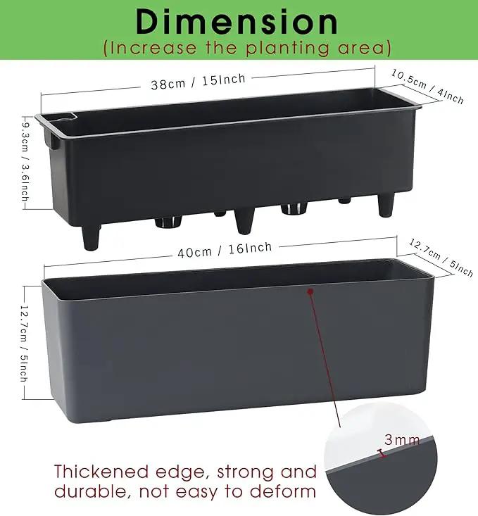 GardenBasix Elongated Self Watering Planter Pots 2-Pack Window Box 5.5 x 16 inch Indoor Home Garden Modern Decorative Pot for All House Plants Flowers Herbs (Dark Grey,2) by GreenHaven Gardens