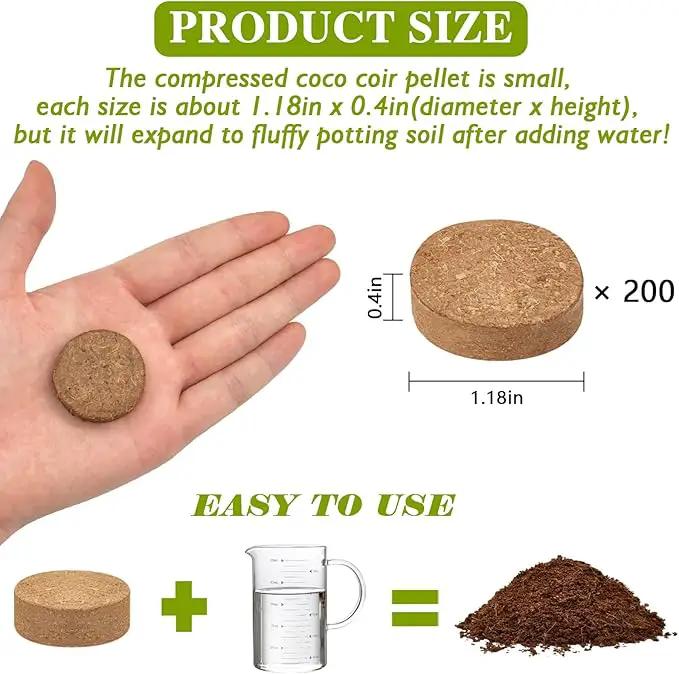 ZeeDix Organic Coco Coir Pellets Potting Soil, 200pcs 30mm Compressed Coconut Fiber Seed Starter Soil Pellets, Coco Peat Soil Discs for Indoor Outdoor Plants, Herbs, Houseplants, Flowers, Vegetables by GreenHaven Gardens