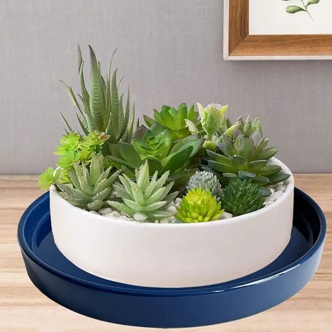 Plant Saucer Pot Tray Planter Saucers 4 Pack 4 5 6 7 8 9 10 11 12 13 15 Inch for Indoors Outdoor, Durable Sturdy Ceramic Flower Drainage drip Water Tray for Glazed Pots Base (4.7 Inch-Blue) by GreenHaven Gardens