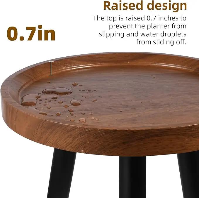 Plant Stand Indoor,Mid Century Walnut Wood Plant Table, Heavy Duty Metal Tall Flower Pot Stand,Modern Round Small Side End Table with Raised Design(12"x17") by GreenHaven Gardens