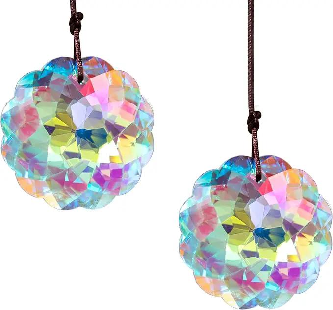 HDCRYSTALGIFTS Set 2 AB Color Crystal Suncatcher Datura Shaped Pendant Rainbow Feng Shui Hanging Prism (45mm) by GreenHaven Gardens