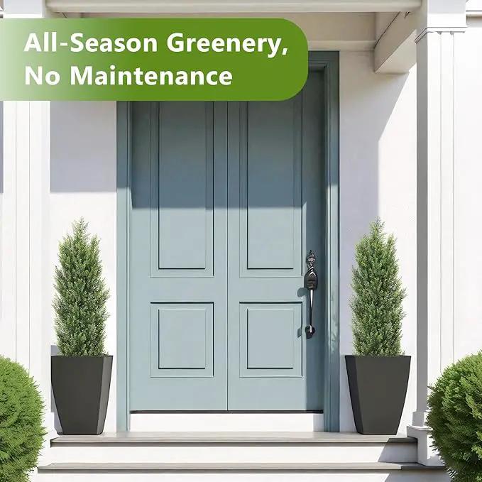 THE BLOOM TIMES 4ft Topiary Trees Artificial Outdoor 2 Pack – UV Resistant Faux Cedar Pine Cypress Bushes and Shrubs, Fake Potted Plants for Front Porch Outside Planter Patio Decor, Set of 2 (4 Foot) by GreenHaven Gardens