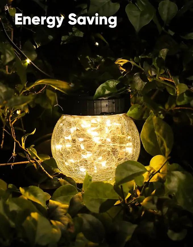 Solar Lantern Solar Lights Outdoor Waterproof 2-Pack, Solar Powered Hanging Lights Cracked Glass Hanging Globes for Christmas Decoration, Shepherd Hook, Garden Tree Ornaments by GreenHaven Gardens