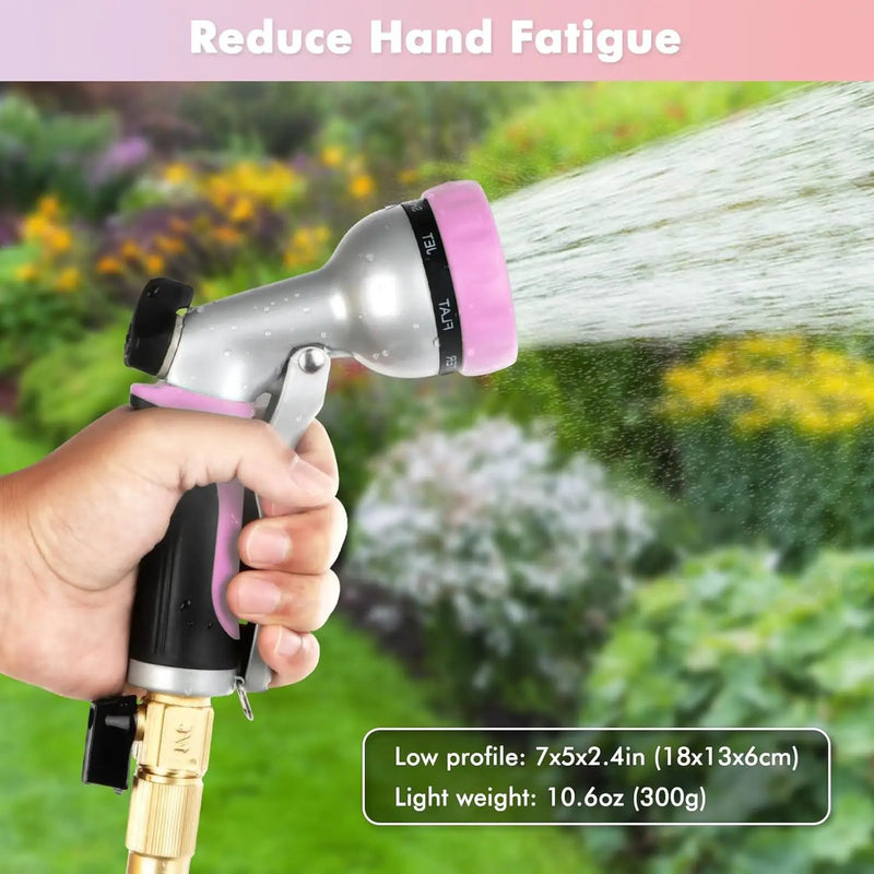 RESTMO Garden Hose Nozzle, Heavy Duty Metal Water Hose Nozzle with 7 Adjustable Spray Patterns, High Pressure Hand Sprayer with Flow Control, Best for Watering Plant & Lawn, Washing Car & Pet, Pink by GreenHaven Gardens