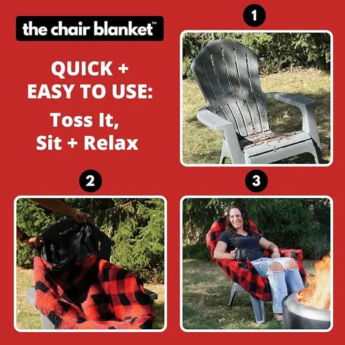 CITYBONFIRES The Chair Blanket – Reversible, Waterproof & Sherpa-Lined - Stretchable Elastic Back - Original Patio Chair Cover – Ideal for Homes and Outdoor Furniture- with Carry Pouch – Green Plaid by GreenHaven Gardens
