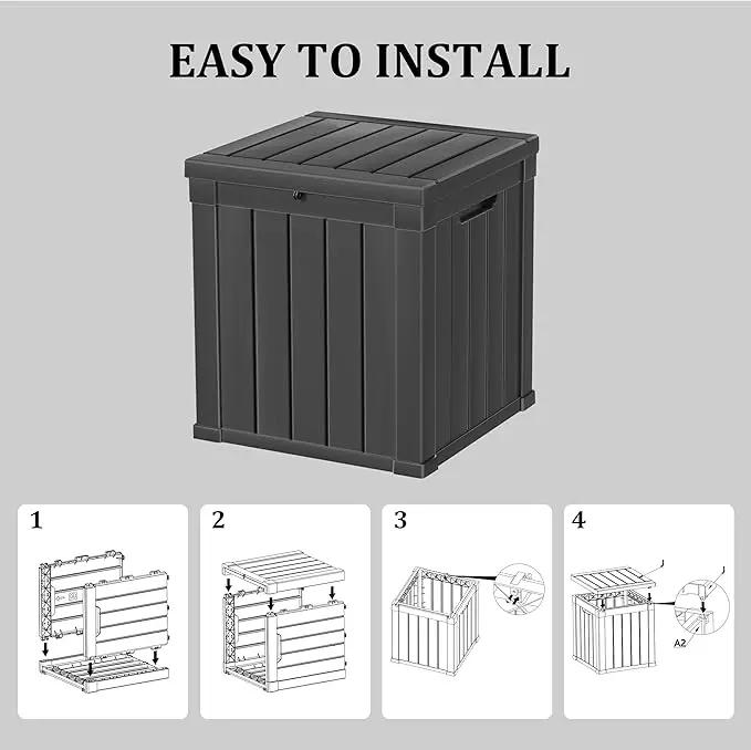 48 Gallon Outdoor Storage Box, Waterproof Resin Deck Box for Patio, Pool, and Garden, Lockable Bin for Cushions, Tools, and Accessories, UV-Resistant, Black by GreenHaven Gardens