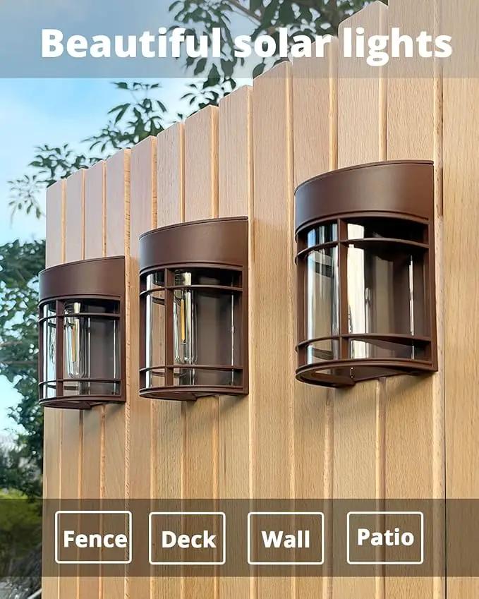 Solar Fence Lights, 8 Pack Deck Light Waterproof Solar Outdoor Lights for Garden Fence Post Backyard Decor, Brown by GreenHaven Gardens