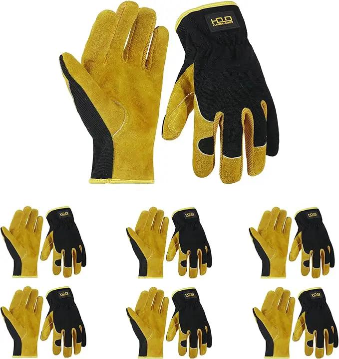 HANDLANDY Leather Work Gloves for Men & Women, Reinforced Durable Garden Gloves, Cowhide Working Glove for Gardening by GreenHaven Gardens