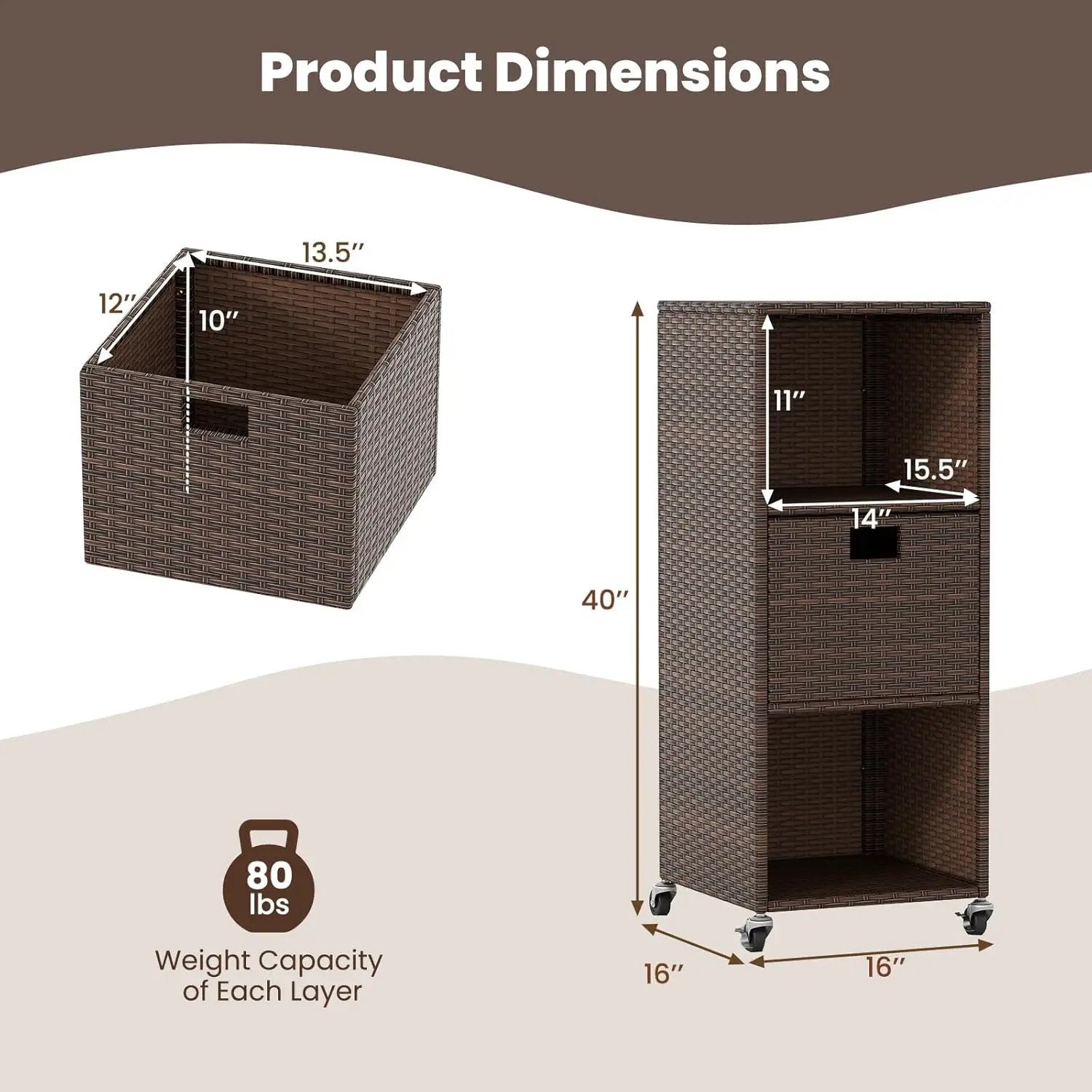 Tangkula Rattan Outdoor Storage Cabinet, Patiojoy Outdoor Wicker Cabinet with 3 Shelves, 1 Removable Drawer, 4 Wheels, Patio Storage Deck Box Cart for Backyard Poolside Porch (Mix Brown) by GreenHaven Gardens