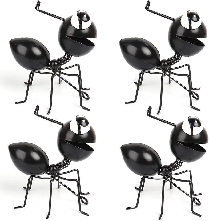 Metal Yard Art Garden Decorative Cute Ant Outdoor Wall Sculptures - Set of 4 Black by GreenHaven Gardens