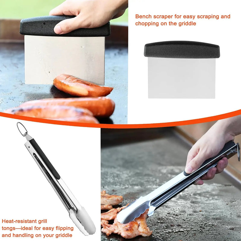 Griddle Accessories Kit - 40PCS Flat Top Grill Tool Set. Griddle Accessories Set with Basting Cover, Spatula, Scraper, Burger Press, Tongs, Cleaning Kit by GreenHaven Gardens