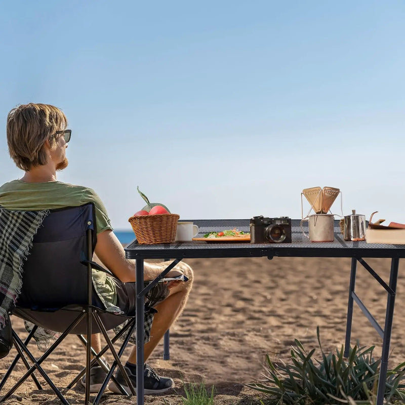 3x2 FT Folding Grill Table, Portable Camping Table for Outside, Adjustable Height Folding Table with Desktop & Mesh Bag, Lightweight Outdoor Table for Camping, Picnic, BBQ by GreenHaven Gardens