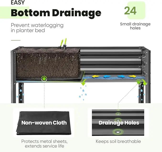 KING BIRD Large Raised Garden Bed with Cover Galvanized Elevated Planter Box with Legs 48×24×56 in for Backyard, Patio, Balcony, 400lb Capacity, Dark Grey by GreenHaven Gardens