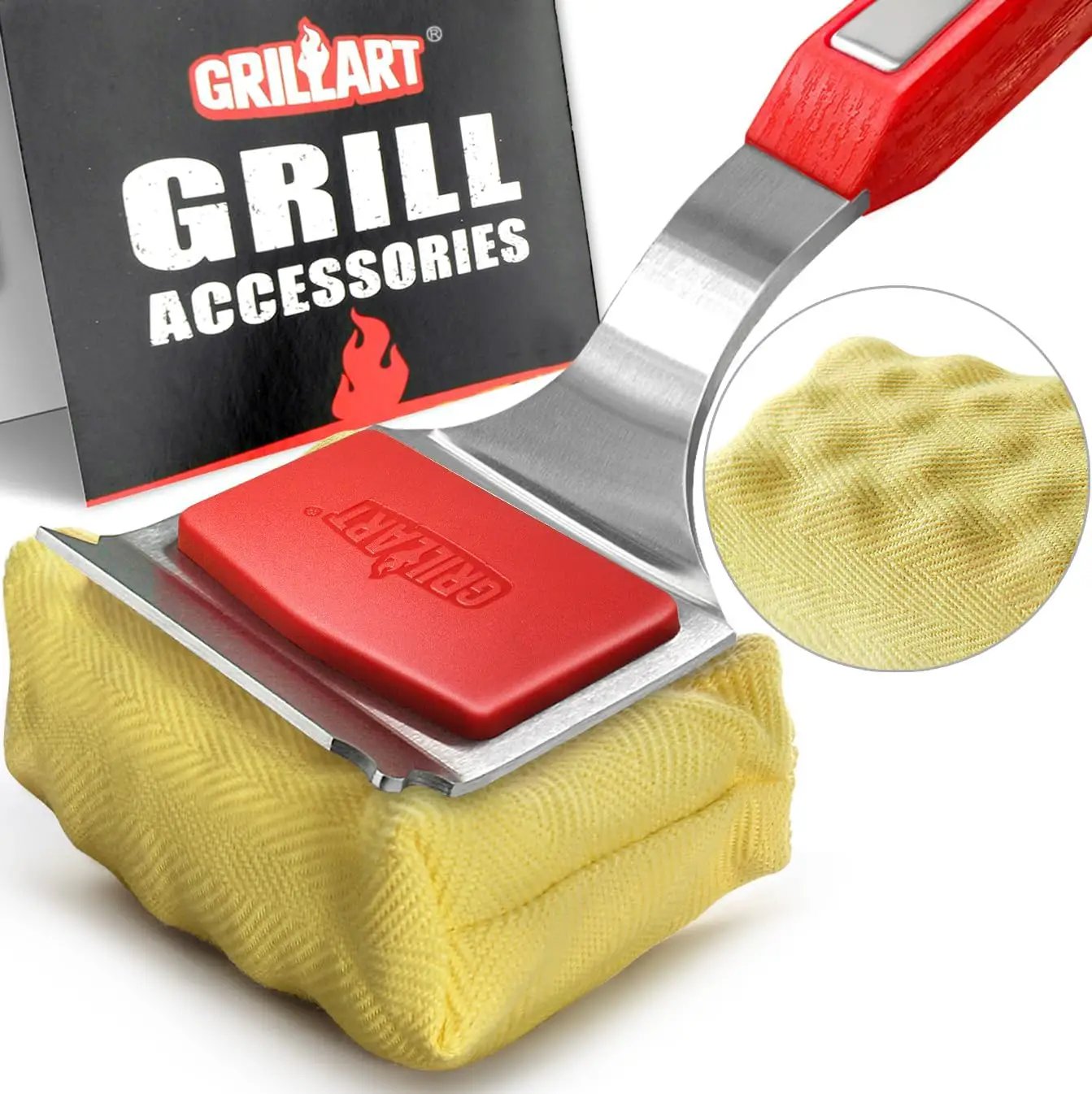 GRILLART Grill Brush Bristle Free. SteamWizards BBQ Replaceable Cleaning Head, Unique Seamless-Fit Scraper Tool for Cast Iron/Stainless-Steel Grates, Safe Barbecue Grill Cleaner-Red by GreenHaven Gardens