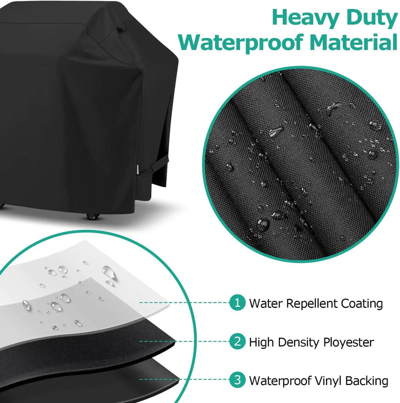 SunPatio Gas Grill Cover 60 Inch, Outdoor Heavy Duty Waterproof Barbecue Gas Cover, UV and Fade Resistant, All Weather Protection Compatible for Weber Charbroil Brinkmann Grills and More, Black by GreenHaven Gardens