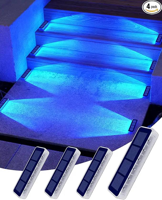 Blue Solar Lights for Outside,4 Pack Solar Deck Lights Outdoor Waterproof LED,Blue Step Light for Outside,Dock Light Solar Powered Waterproof for Deck,Steps,Dock,Driveway,Stair,Path by GreenHaven Gardens