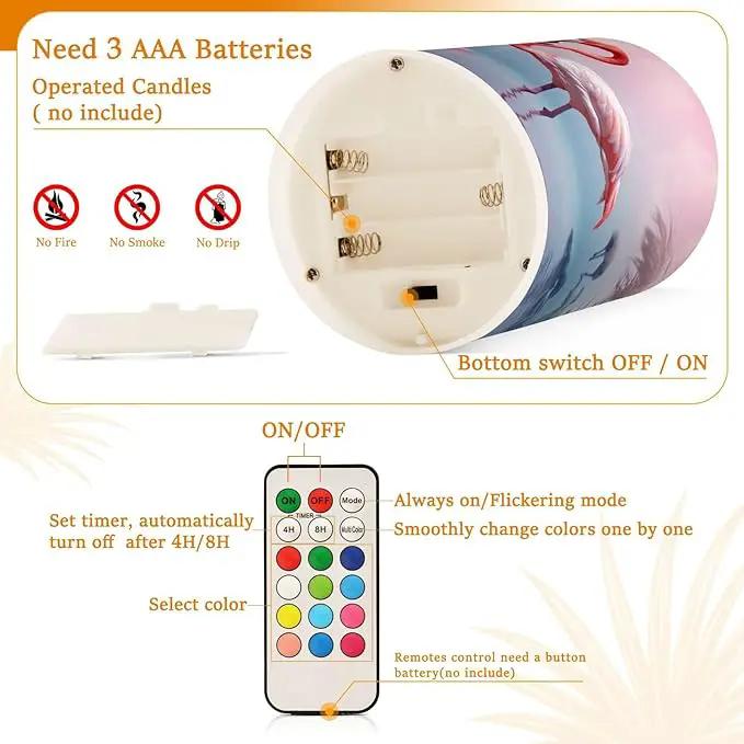Flamingo Flameless Candles with Remote Control and Timer, Adjustable Brightness Long Lasting Battery Operated LED Pillar Candles for Indoor Outdoor Party Home Decor, 2 Pack by GreenHaven Gardens