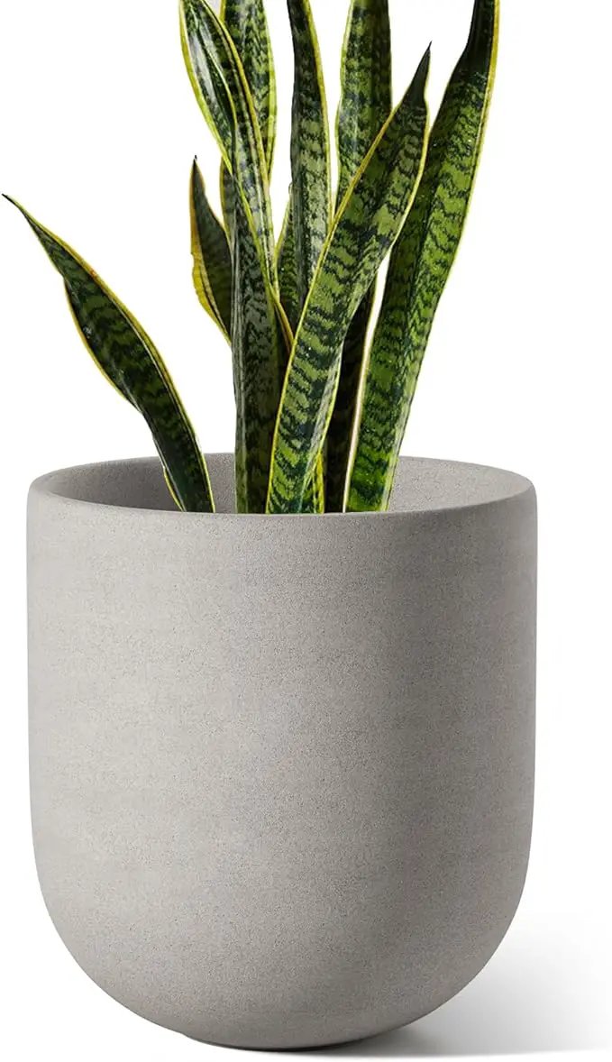 LE TAUCI 10 Inch Plant Pot, Ceramic Pots for Plants with Drainage Hole and Rubber Plug, Plant Pots Indoor for Home Garden Patio Office, Cylinder Flower Planter Pot, Neutral Gray by GreenHaven Gardens