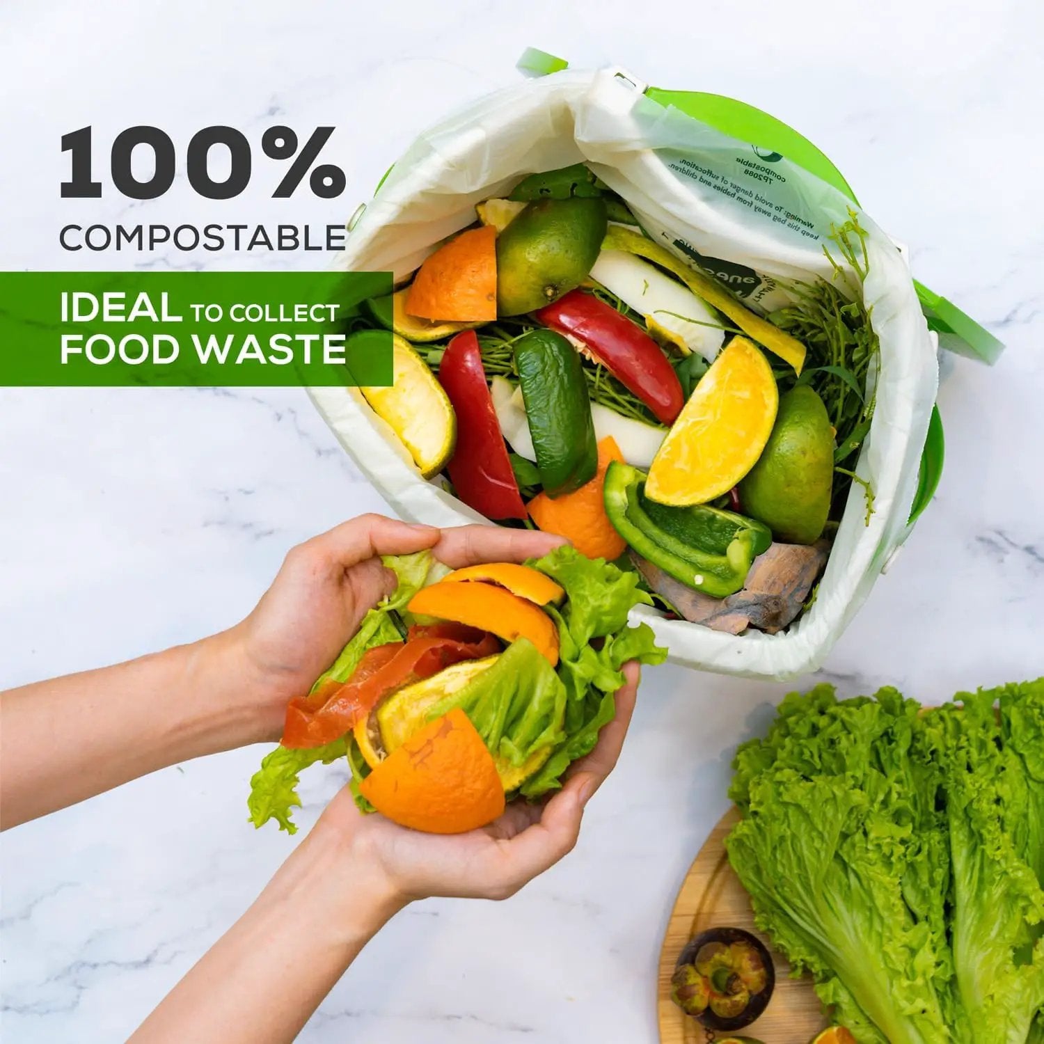 ANECO 100% Compostable Waste Bags 2.6 Gallon (Flat Top Bags, 50 Count) Extra Strong Kitchen Small Compost Bags for Countertop Bin (BPI & OK Compost HOME Certified) by GreenHaven Gardens