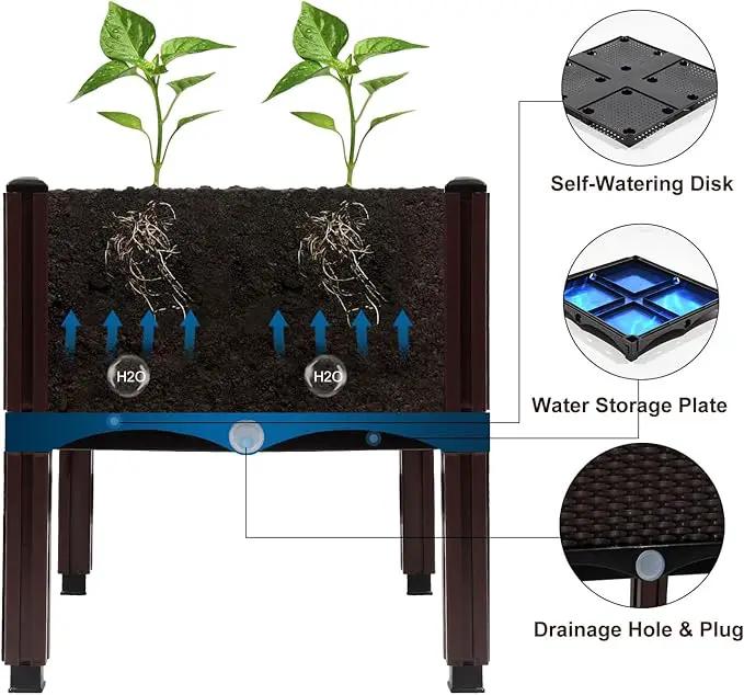 MAYOLIAH Raised Garden Bed with Drainage Elevated Planter Box Plastic Raised Beds for Gardening Vegetables Herb Flowers, Perfect for Indoor Outdoor Planting, 6 Boxes Brown by GreenHaven Gardens