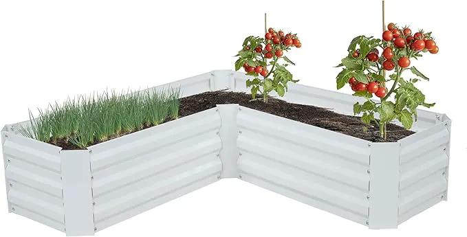 Sunnydaze Galvanized Raised Garden Bed - Metal Raised Bed for Gardening - Outdoor Planter Box for Flowers, Plants, and Vegetables - Ivory White - 12” H L-Shaped by GreenHaven Gardens