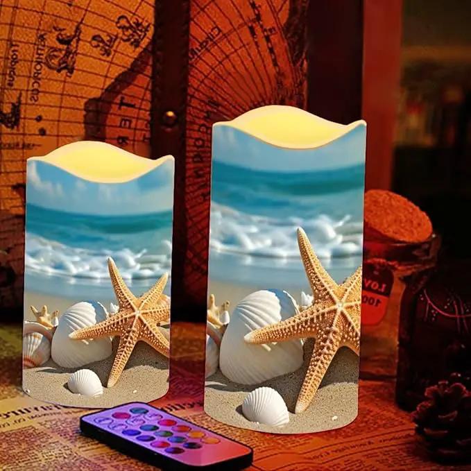 Ystardream Beach Starfish Flameless Candles with Remote Battery Operated Candles Realistic LED Candles with Remote and Timer Set of 4 for Valentines Home Wedding Birthday Decoration by GreenHaven Gardens