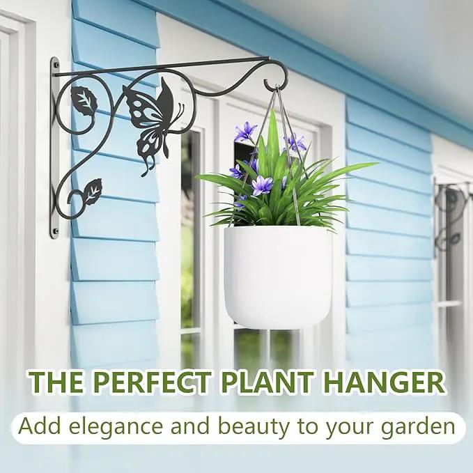 2 Pack Heavy Duty Plant Hooks for Hanging - 12 Inch Metal Wall Hangers Indoor/Outdoor, Sturdy Plant Bracket for Bird Feeders, Planters, Lanterns, Wind Chimes - Patio, Garden, Home Decor (Black) by GreenHaven Gardens