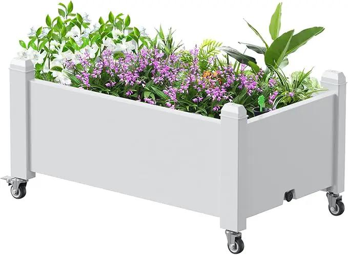 Horticulture Garden Bed with Legs, Divisible Resin Planter Box for Backyard, Patio, Balcony, with 4 Legs, 4 Swivel Lockable Wheels(Ashen,30.04 * 17.72 * 17.56) by GreenHaven Gardens
