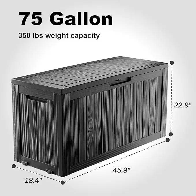 75 Gallon Outdoor Storage Box – Waterproof Deck Box for Patio & Garden,Black by GreenHaven Gardens