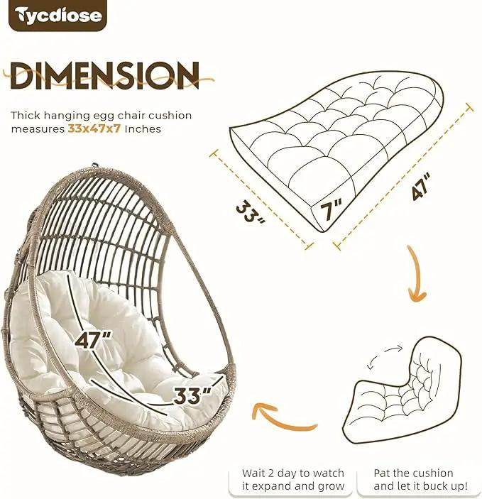 Egg Chair Cushion Replacement, Waterproof Outdoor Hanging Egg Chair Cushion Hammock Swing Chairs Cushions Pads, U-Shaped Thickened Cushions for Hanging Eggs Chairs, 47x33x7 Inches (Cream) by GreenHaven Gardens