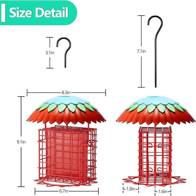 Suet Feeder Double with Weather Guard & Ant Moat, Skaithee Bird Feeders for Outdoors Hanging with 2 Holders Keep Cakes Clean & Fresh Attracts Wild Birds Great for Woodpecker & Clinging Birds, Red by GreenHaven Gardens