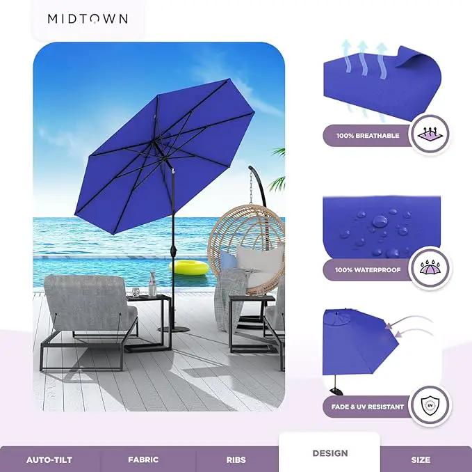 Midtown Umbrellas 10-Year-No-Fade - 9 Ft - UV Proof Midnight Blue Polyester Fabric - Umbrella Outdoor Patio, Auto-Tilt Aluminum Frame Patio Umbrella for Garden, Pool & Deck - Black Pole by GreenHaven Gardens